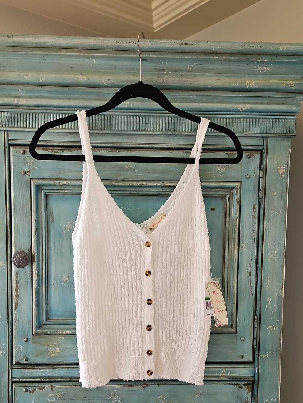 NWT White Textured Button-Front Tank Top